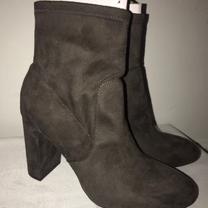 Brown suede zipper sock booties